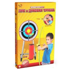 Игрушечное оружие ABTOYS Лук со стрелами на присосках, с духовой трубкой S-00059 лук со стрелами красный/зеленый