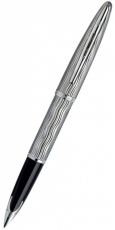 Ручка перьевая WATERMAN Carene (S0909830) Essential Silver ST (F) чернила: синий латунь перо золото 18K чеканка волной на колпачке и корпусе в стиле к